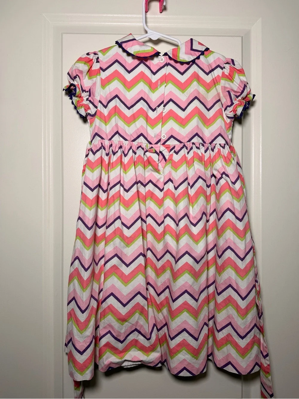 Girls Size 6 Smocked Owl Chevron Dress Pink Purple Green Boutique Style